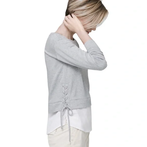 WHBM Long Sleeve Lace Up Sweatshirt with Faux Layer Shirt, Women’s size XS - Picture 5 of 10